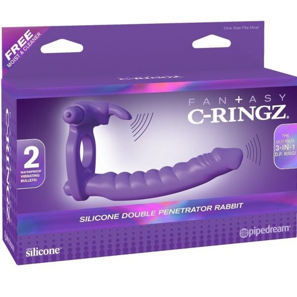 Vibrierender Penisring Fantasy C-Ringz Double Penetrator Rabbit mit Silikon-Dildo und Hase