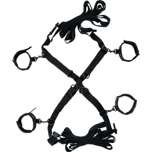 Bondage-Set CalExotics Scandal Over the Bed Cross mit Gurten und Plüschfesseln