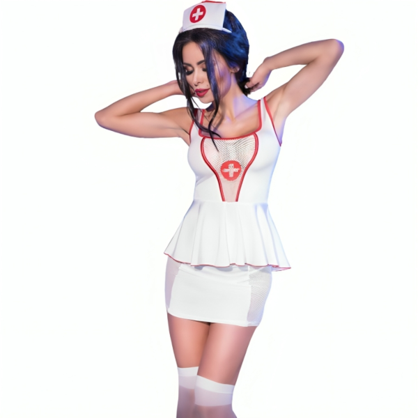 Krankenschwester-Kostüm Chilirose CR 4160 mit Top, Rock, Haarreif, Tanga und Strümpfen