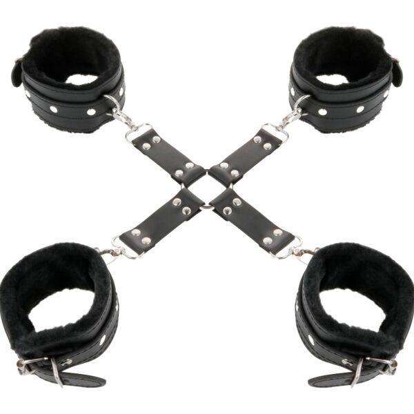 Darkness Bondage Handschellen aus Riemen, mit Nähten und D-Ringen