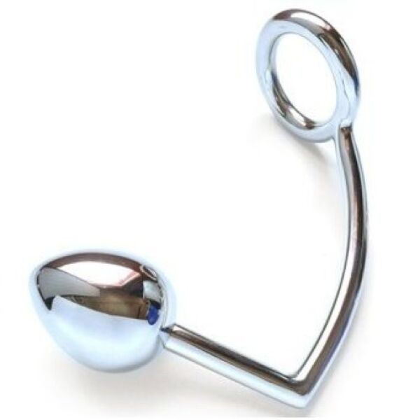 Penisring Metal Hard mit Analhaken: Stahlring mit Stange und Kugel