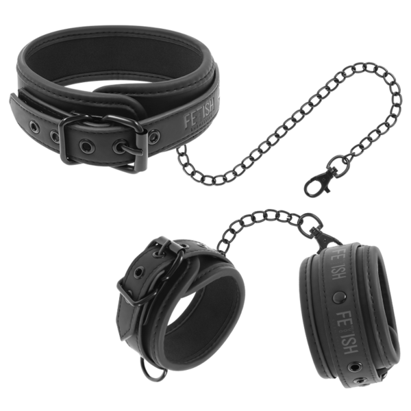 Set aus Handfesseln und Halsband Fetish Submissive mit Fixierstange und Ketten