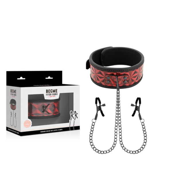 Halsband mit Kette und Nippelklemmen Begme Red Edition