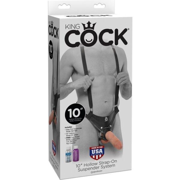 Hohler Strap-on King Cock Hollow, 25 cm, mit Nylonriemen und hautfarbenem Dildo