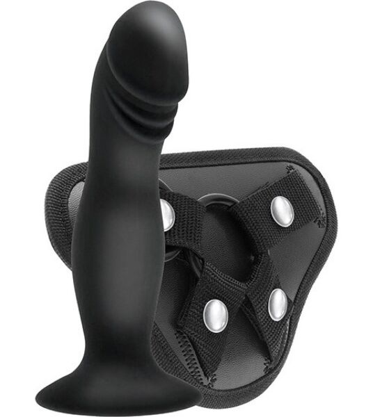 Strap-on mit Dildo S Pleasures Strappy Harness Set, mit Riemen und Dildo mit Saugfuß