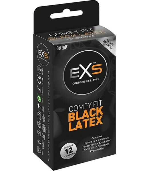 Packung schwarze Kondome Exs Black Latex, 12 Stück