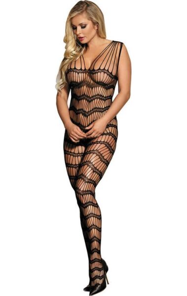Ouvert-Bodystocking von Subblime aus schwarzem Netz mit Schulterträgern