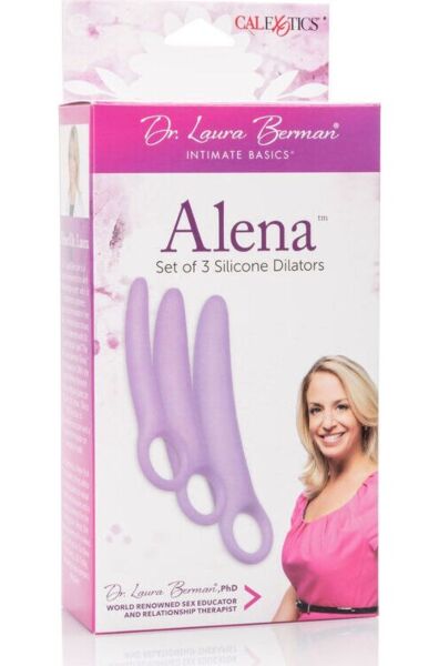 Set aus drei Calexotics Alena Dilatatoren aus lilafarbenem Silikon, von klein bis groß angeordnet