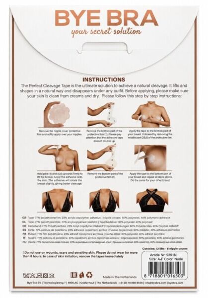 Bye Bra Perfect Cleavage Brust-Tape zum Formen des Dekolletés, mit Nippelabdeckungen