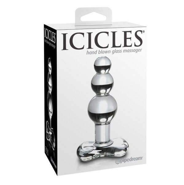 Analplug aus Glas von Pipedream, Icicles N. 47, mit gebogenem Körper und Ring am Fuß