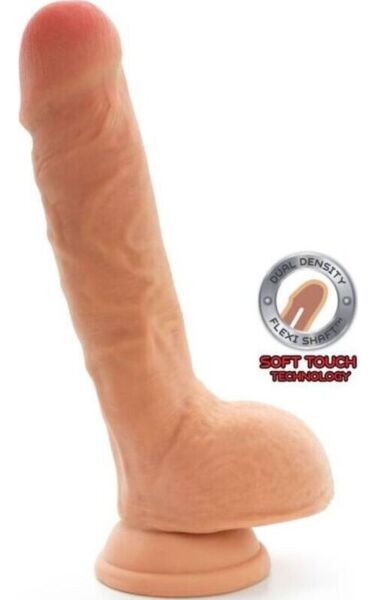 Realistischer Dildo Toyjoy Get Real Dual Density in Hautfarbe, mit Hoden und Saugfuß