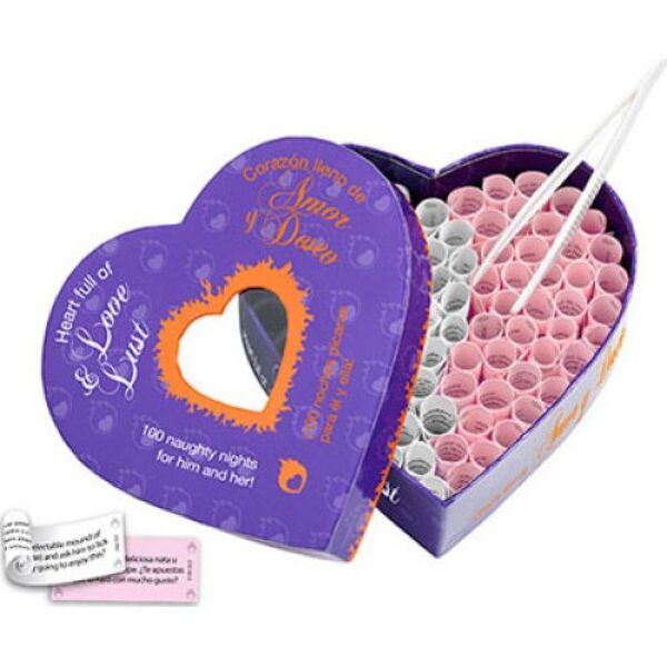 Erotikspiel Herz Liebe und Verlangen von Tease & Please, Box in Herzform mit rosa und weißen Papierröllchen