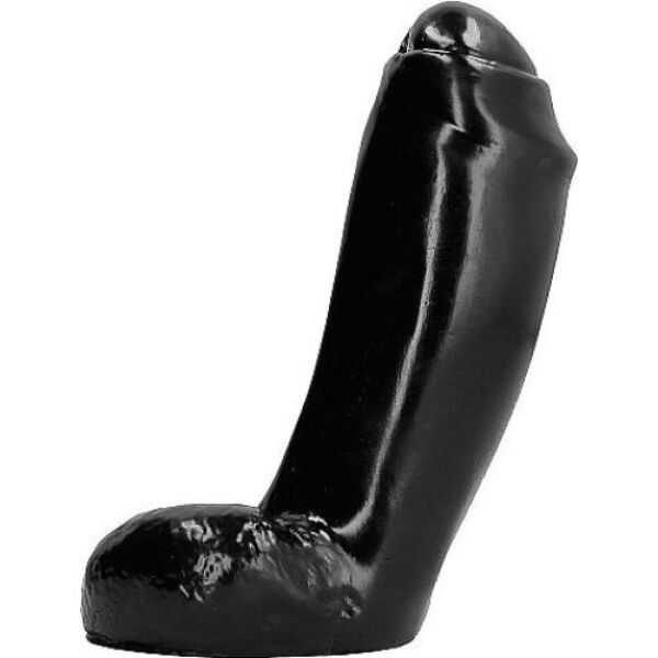 Realistischer Dildo All Black AB46 Big Bird, schwarz, mit geradem Schaft und Hoden