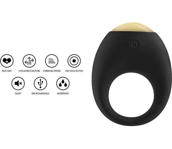 Vibrationsring ToyJoy Luz Eclipse aus schwarzem Silikon mit mehrfarbigem LED-Licht