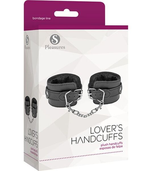 Schwarze Handschellen S Pleasures Lover's Handcuffs, verbunden durch eine Metallkette