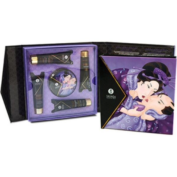 Shunga Geisha's Secret Exotic Fruits Geschenkset mit den fünf Produkten im Mini-Format und dem Etui
