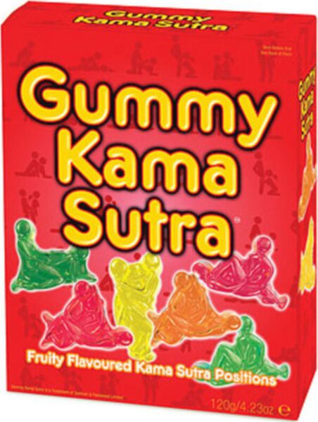Packung Fruchtgummis Gummy Kama Sutra 120 g von Spencer & Fleetwood, in Form von Kamasutra-Stellungen
