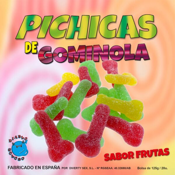 Schachtel mit Fruchtgummi-Penissen von Diablo Goloso, Süßigkeiten mit Fruchtgeschmack in Penisform