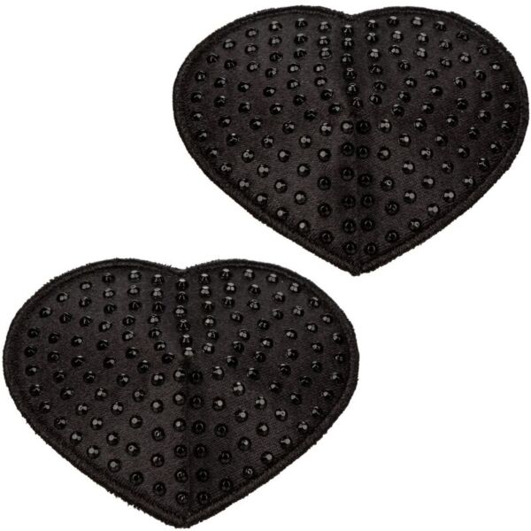 Nippelaufkleber Radiance Pasties Heart von CalExotics, zwei schwarze Herzen mit Schmucksteinen