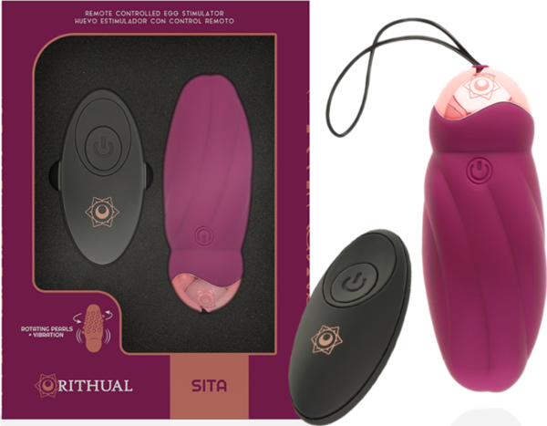 Vibro-Ei Rithual Sita mit Rotation neben der Fernbedienung