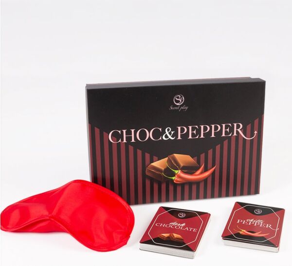 Kartenspiel Secret Play Choc & Pepper mit Schokoladen- und Schärfe-Karten und der Augenbinde
