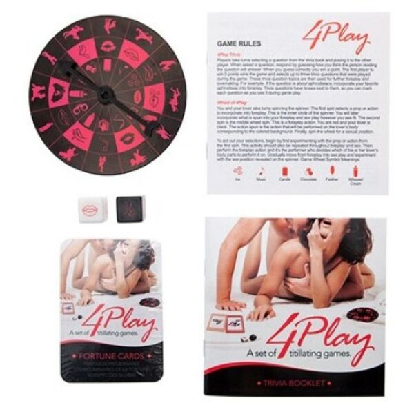 Erotikspiel-Set Kheper Games 4Play mit Box, Karten, Würfeln und Aufgabenrad