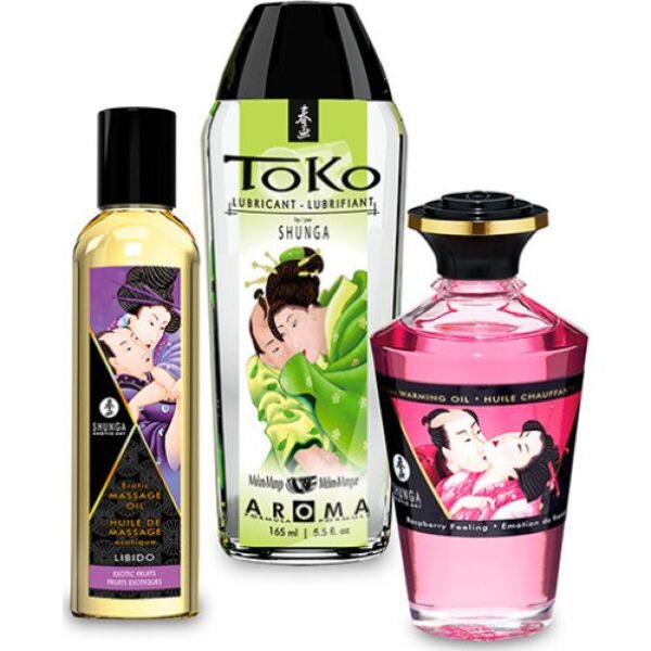 Shunga Fruity Kisses Geschenkset mit Erotikkosmetik und seinen drei Flaschen