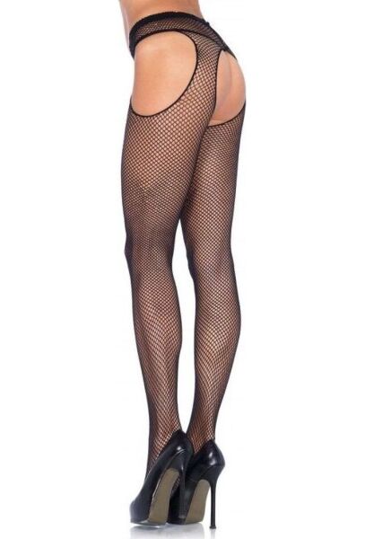 Schwarze Netzstrumpfhose Leg Avenue Harley Fishnet mit Öffnungen an der Hüfte