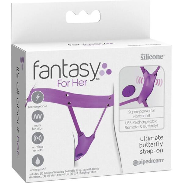 Vibrierender Strap-on Pipedream Ultimate Butterfly Strap-On mit gebogenem Teil und verstellbaren Gurten