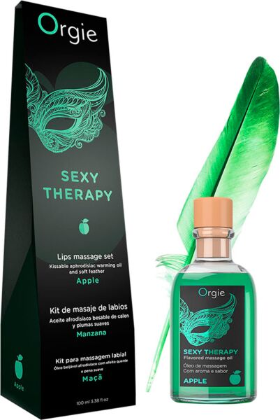 Küssbares Massage-Set Orgie Lips Massage mit 100 ml Öl, Feder und Massageanleitung