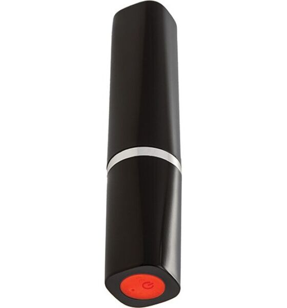 Mini-Vibrator S Pleasures Lipstick Black/Red in Lippenstiftform mit roten Aufsätzen