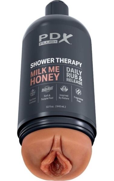 Masturbator PDX Plus Shower Therapy Milk Me Honey in Form einer Shampooflasche