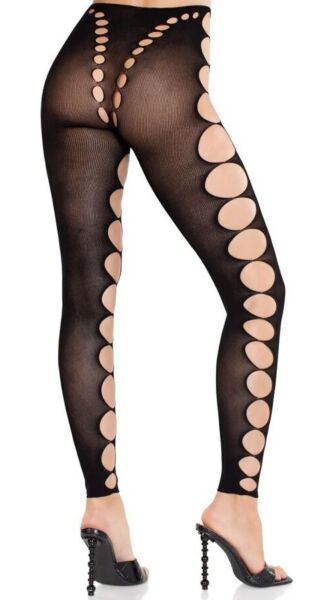Strumpfhose ohne Fuß Leg Avenue Maris in Schwarz, mit Öffnungen an Hüften und Beinen