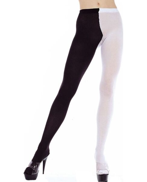 Strumpfhose Music Legs XXL Schwarz/Weiß, blickdicht mit einem schwarzen und einem weißen Bein