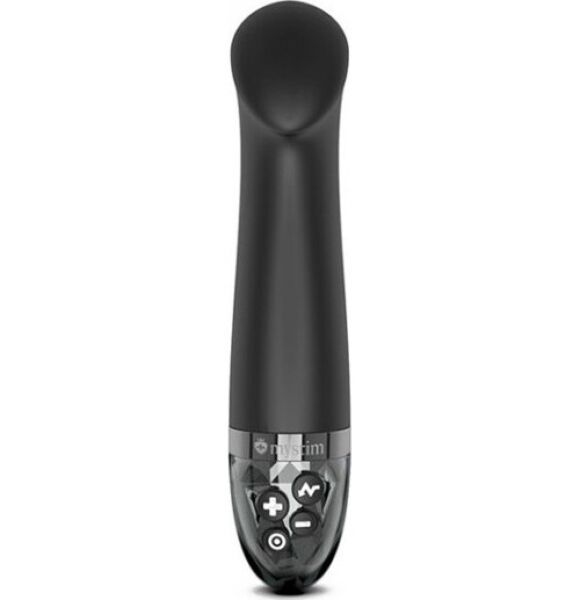 Vibrator mit E-Stim Mystim Right on Ron Black aus schwarzem Silikon in G-Punkt-Form
