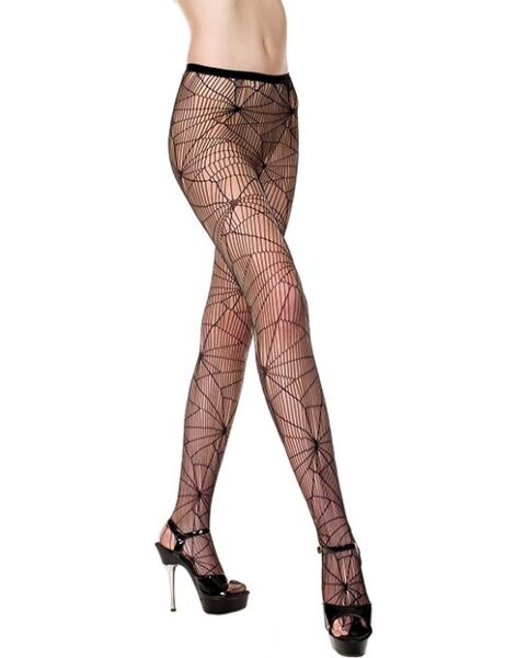 Schwarze Strumpfhose Music Legs Spinnennetz mit Spinnennetz-Muster und transparenten Stellen