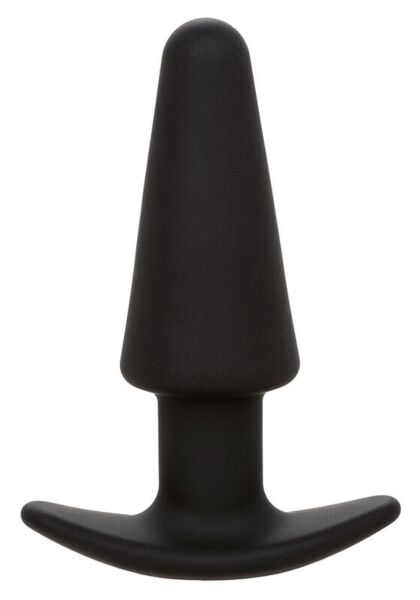 Vibrierender Analplug CalExotics Rock Bottom Tapered Probe aus schwarzem Silikon in konischer Form