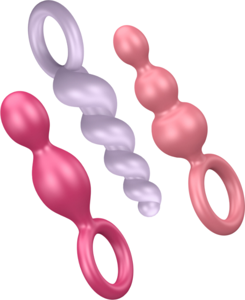 Set aus drei Analplugs Satisfyer Booty Call als Spirale, Kegel und mit drei Kugeln
