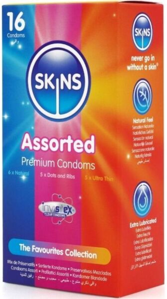 Box mit Skins Sortiment Kondomen, 16 Stück, mit Vanilleduft