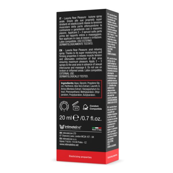 Anal-Entspannungsspray Luxuria Rear Pleasure von Intimateline, Flasche mit 20 ml