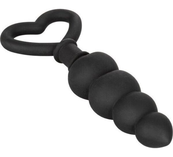 Schwarzer CalExotics Silicone Love Probe Analplug mit abgestuftem Körper und herzförmigem Ring