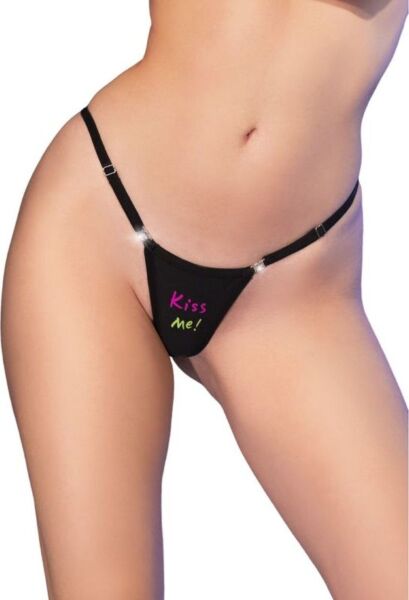Schwarzer Tanga Chilirose CR 4836 mit Neon-Print und Reißverschlüssen an den Seiten
