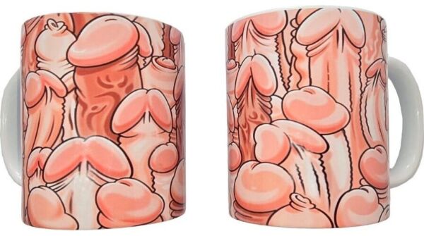 Penistasse Diablo Picante Color Penis Mug aus Keramik mit bunten Penismotiven und weißem Henkel