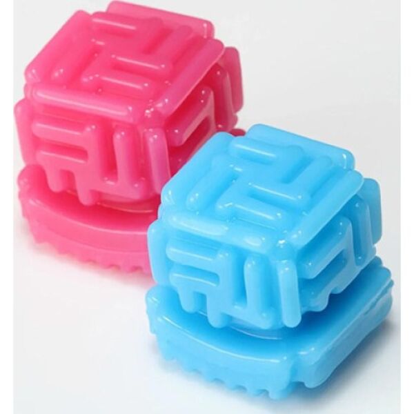 Masturbator Tenga Bobble Crazy Cubes in Blau und Rosa, neben seinem Case