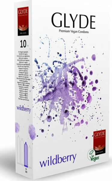 Packung Glyde Ultra Wildberry Kondome mit Brombeergeschmack, 10 Stück