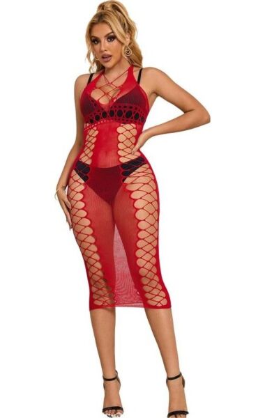 Langes Netz-Babydoll Subblime in Rot