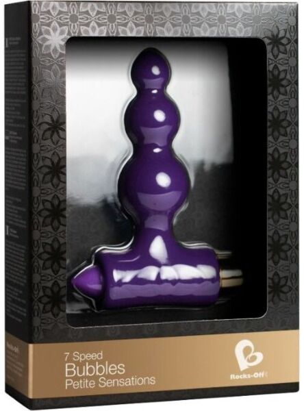 Lila Analvibrator Rocks-Off Petite Bubbles mit gewelltem Körper und T-Basis
