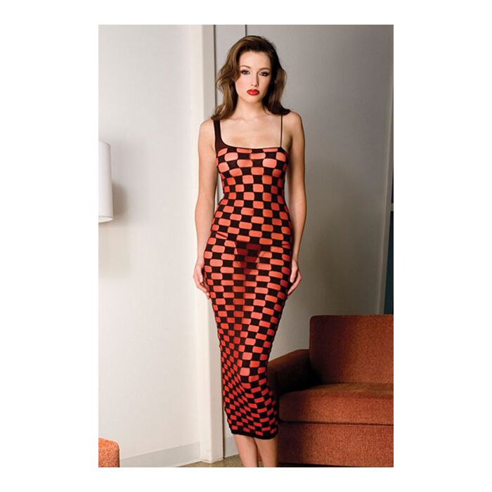 VESTIDO ROJO C/CUADROS NEGROS