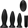 Anal Plug Set S Pleasures Triplicity Black mit vibrierender Kugel