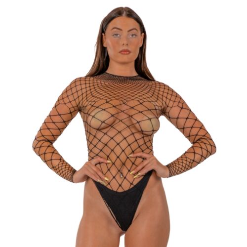 Bodysuit Lace Fence Net mit langen Ärmeln